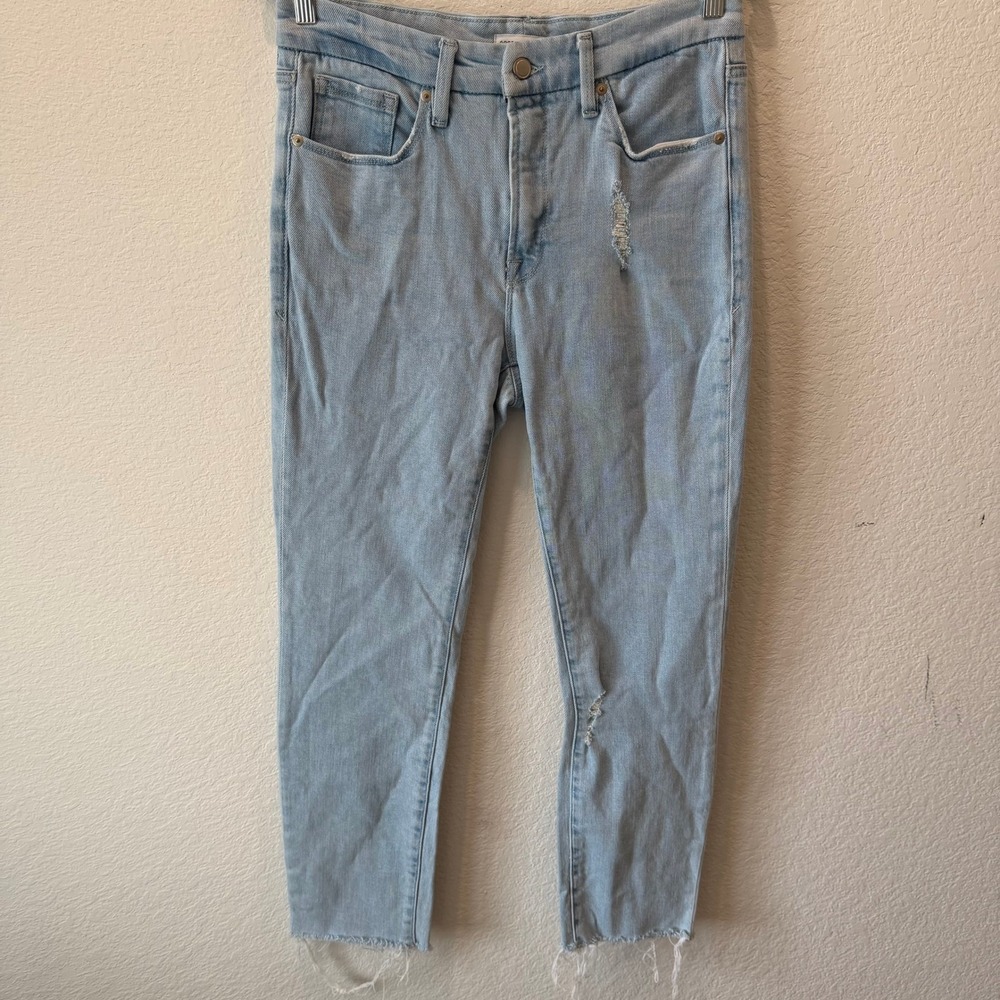 Good American Good Legs High Rise Distressed Skinny Jeans Blue 8/29 GLCIRH802T